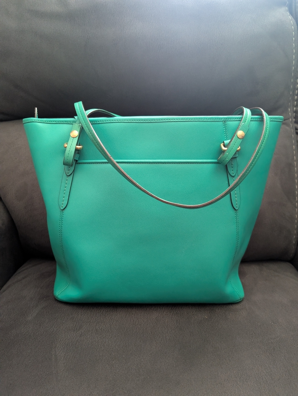 Coach Peyton Turquoise Tote with Gold Accent - Picture 2 of 13